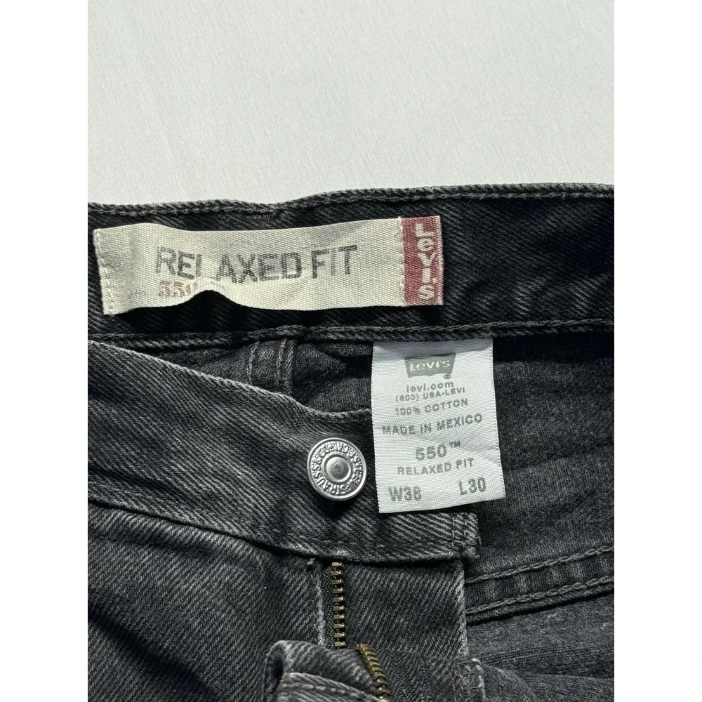 Levis 550 Black denim Jeans‎ Mens 38x30 Relaxed fit Distressed Fray Casual Pant